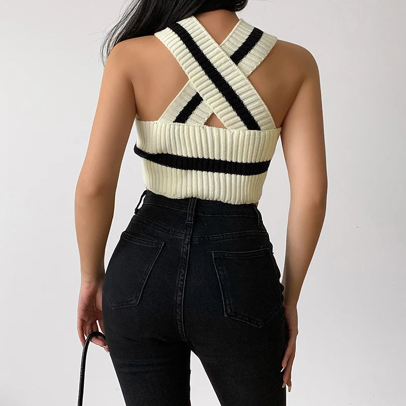 Y2K Striped Knitted Crop Top - Coquette Aesthetic & Grunge Style Fashion