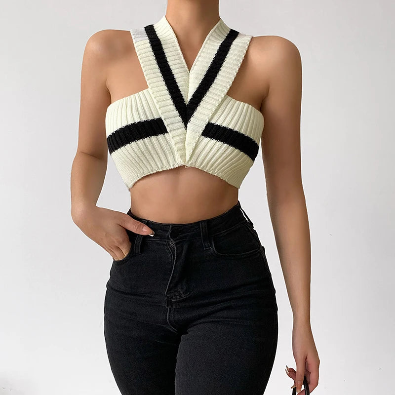 Y2K Striped Knitted Crop Top - Coquette Aesthetic & Grunge Style Fashion