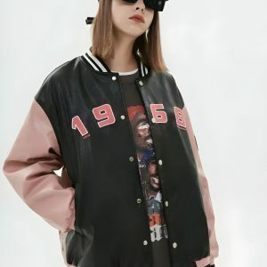 Y2K Vintage Grunge Varsity Jacket - Oversized Coquette Aesthetic Style