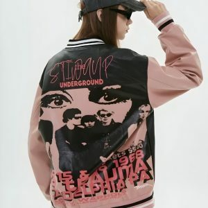 Y2K Vintage Grunge Varsity Jacket - Oversized Coquette Aesthetic Style