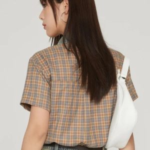 Y2K Vintage Plaid Crop Shirt - Coquette Aesthetic & Grunge Style Top