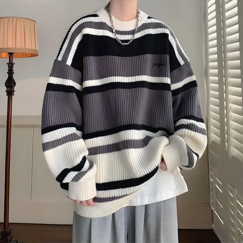 Y2K Vintage Striped Oversized Sweater - Grunge & Coquette Aesthetic