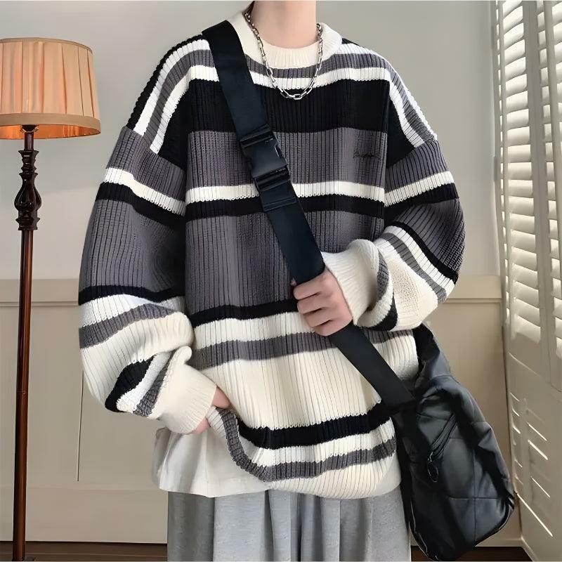 Y2K Vintage Striped Oversized Sweater - Grunge & Coquette Aesthetic