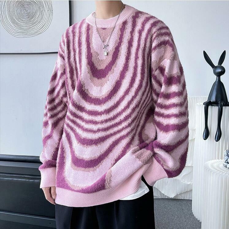 Y2K Wavy Striped Oversized Sweater - Coquette & Grunge Aesthetic Fashion