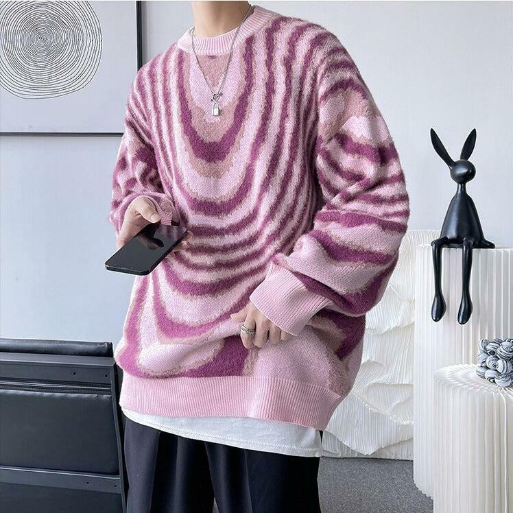 Y2K Wavy Striped Oversized Sweater - Coquette & Grunge Aesthetic Fashion