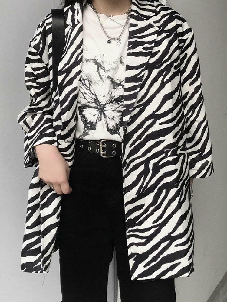 Zebra Print Long Blazer - Y2K Fashion Statement for Coquette & Grunge Styles