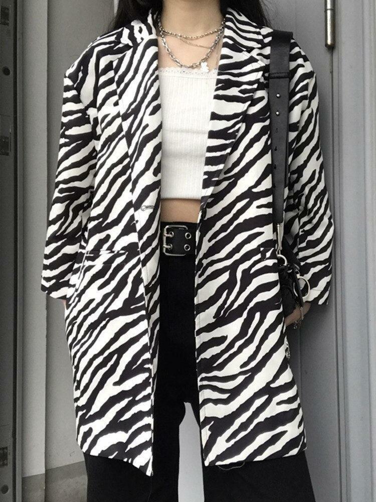 Zebra Print Long Blazer - Y2K Fashion Statement for Coquette & Grunge Styles